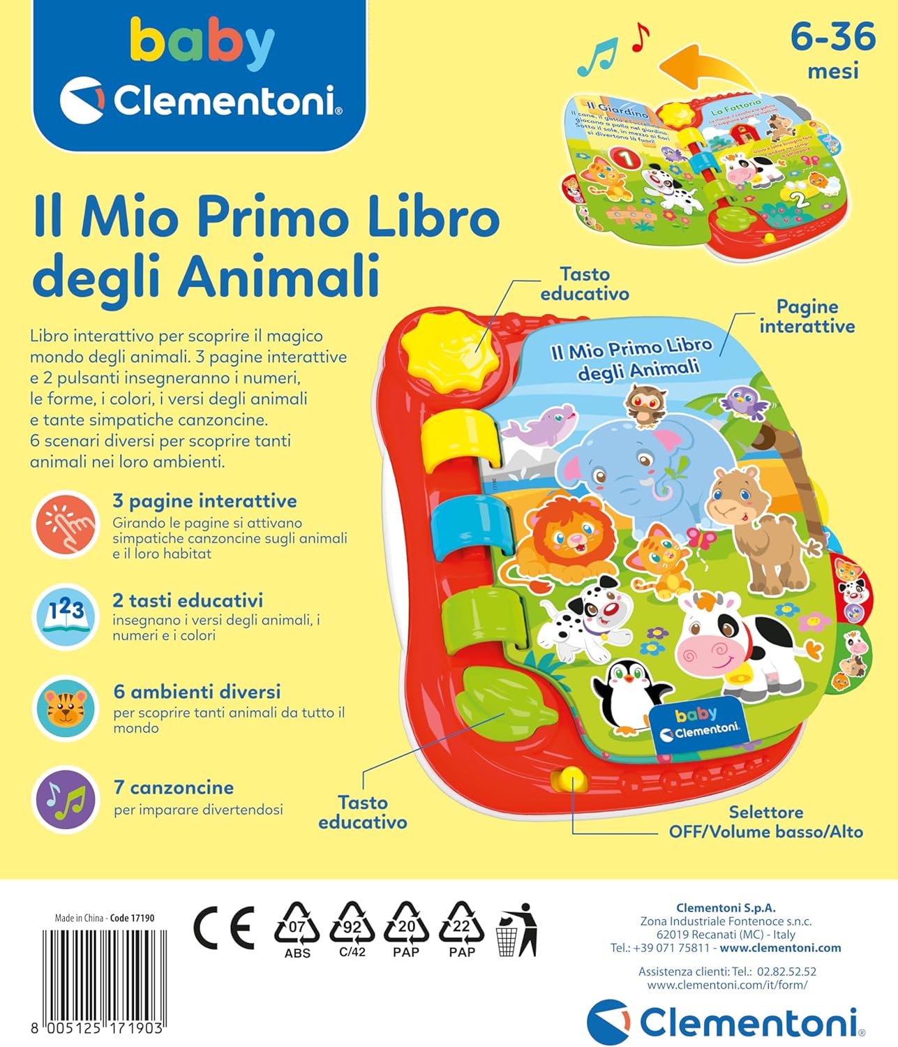 Clementoni - Primo Libro degli Animali 17190