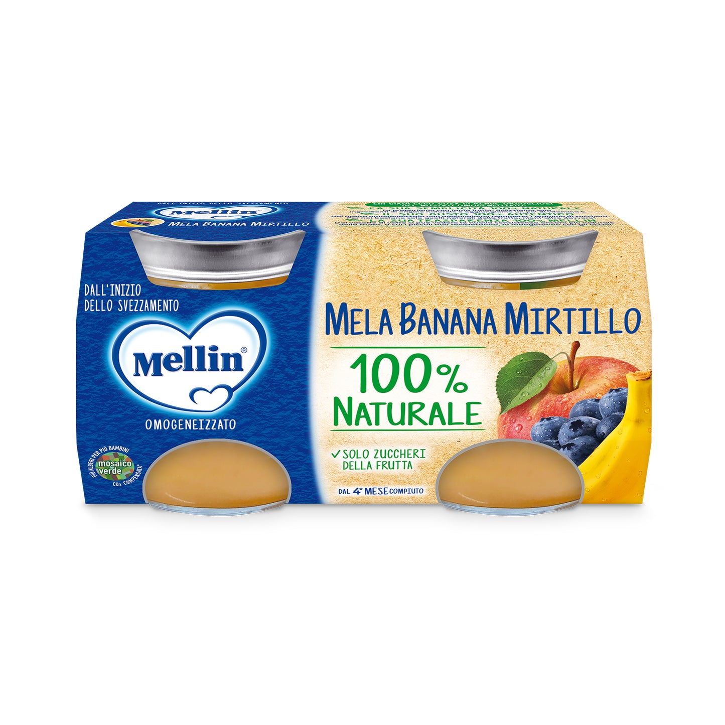 Mellin - Omogeneizzato Mela Mirtillo Banana: Confezione 2x100 gr