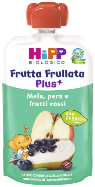 Hipp - Frutta Frullata Plus Mela, Pera, Frutti Rossi Con Ferro 90 gr