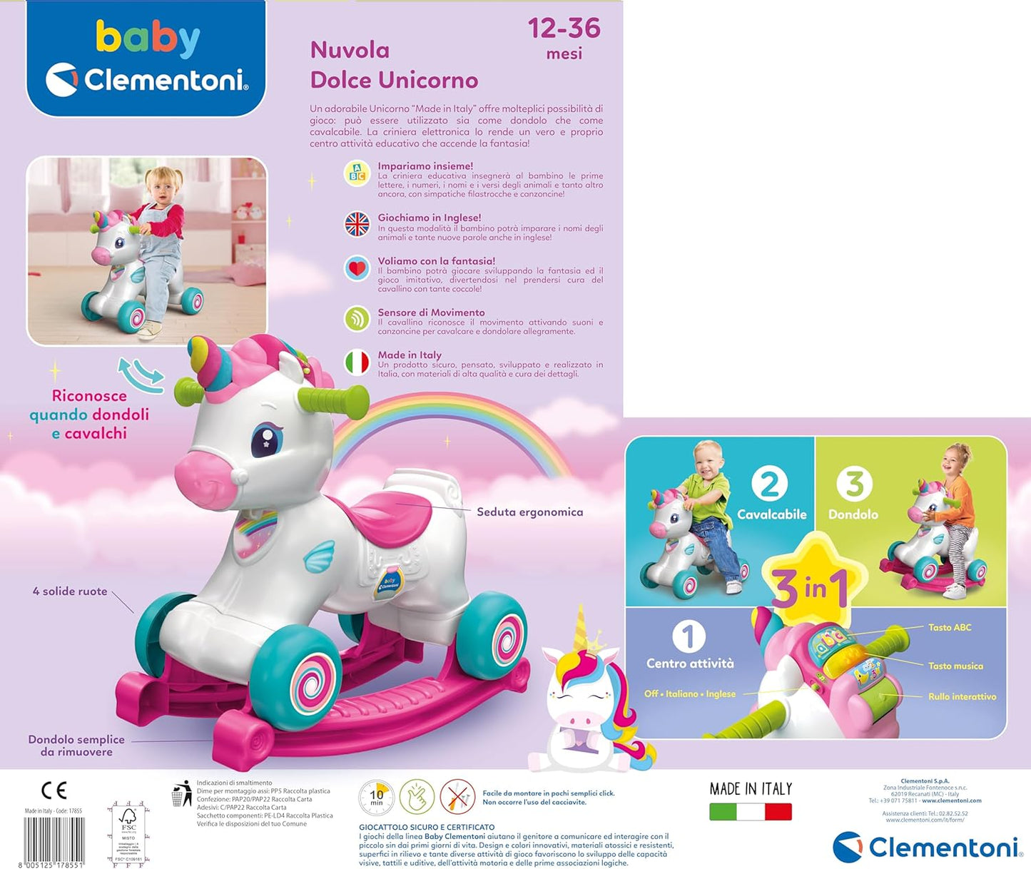 Clementoni - Sweet Unicorn Cloud Ride-on 17242