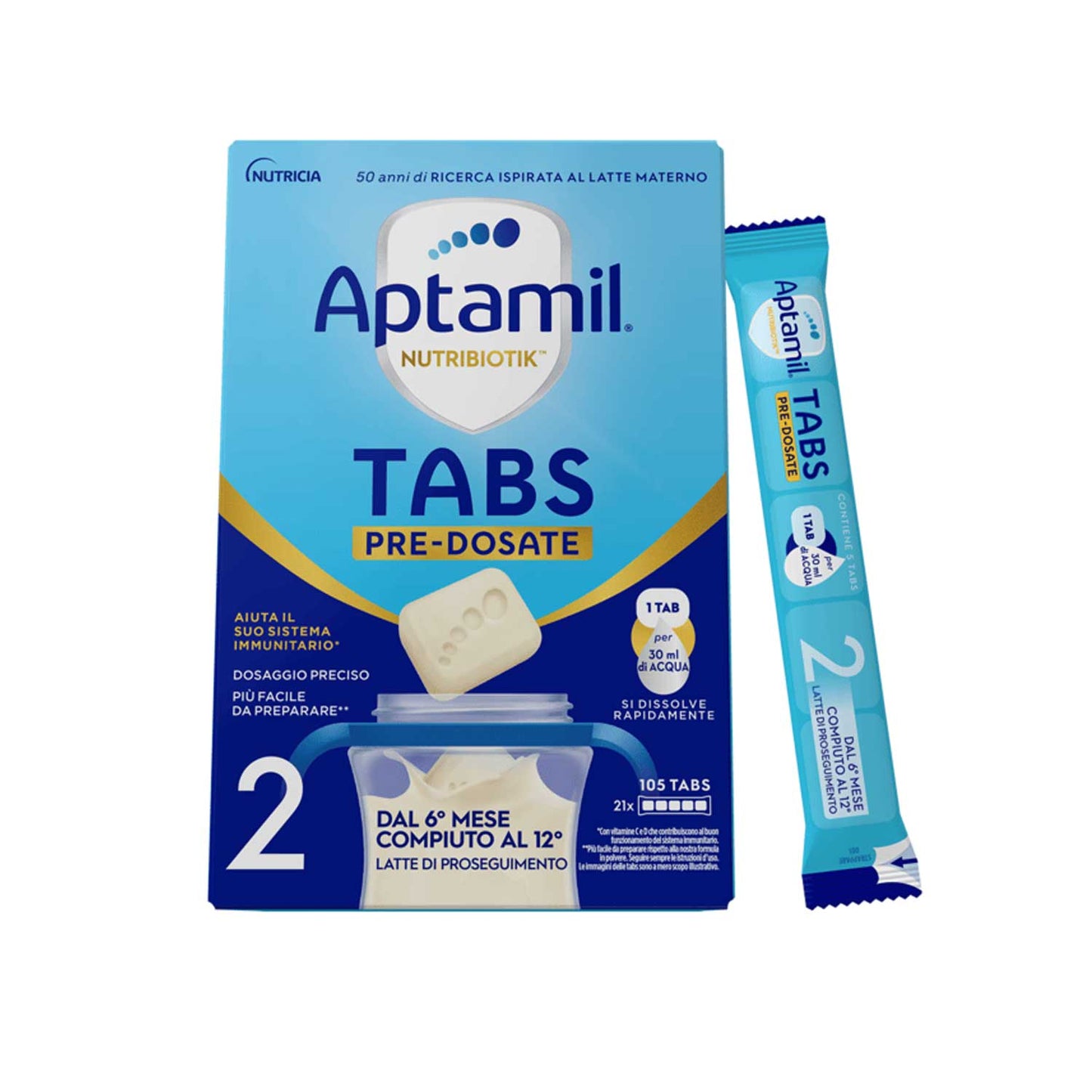 Aptamil - Latte Nutriobiotik 2: Confezione 105 Tabs In 21 Bustine