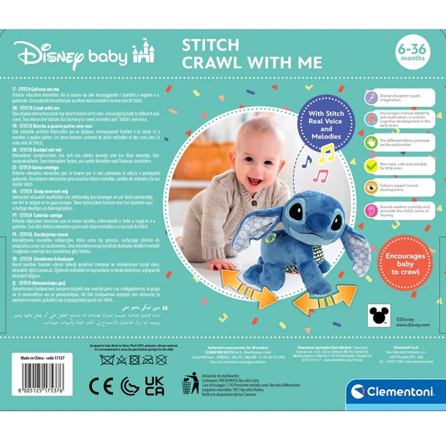 Clementoni - Baby Walt Disney Stitch Gattona Con Me