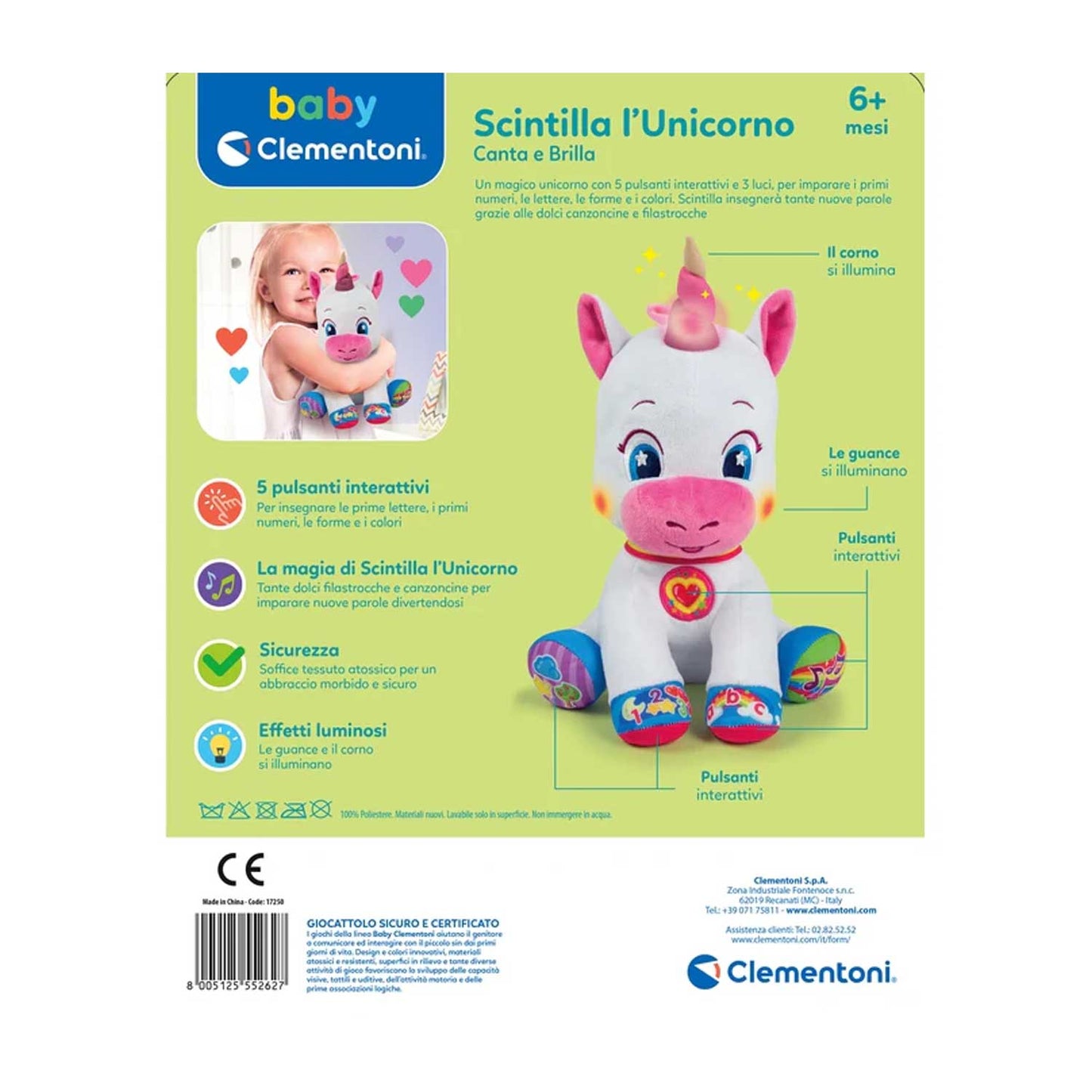 Clementoni - Scintilla plush The unicorn sings and shines 17250