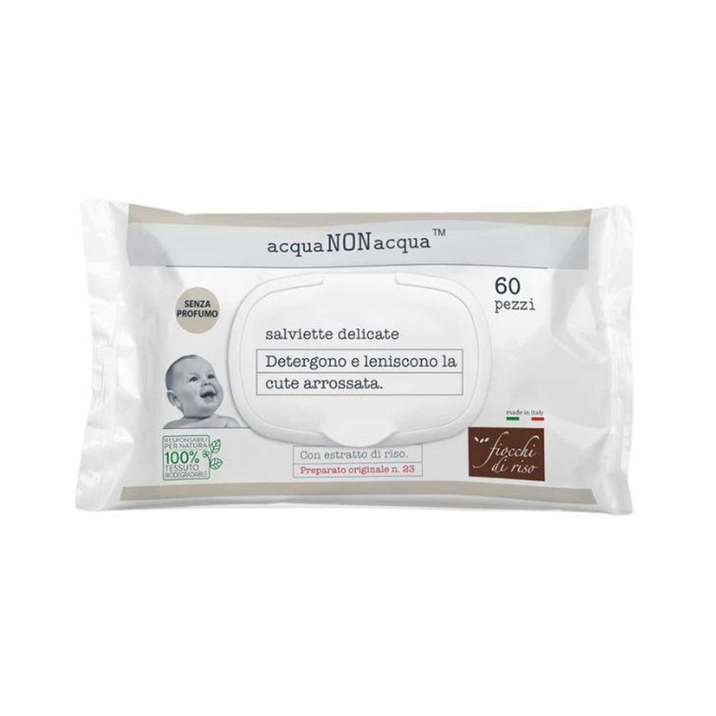 Fiocchi Di Riso - Salviette Acqua Non Acqua Senza Profumo 60 Pezzi