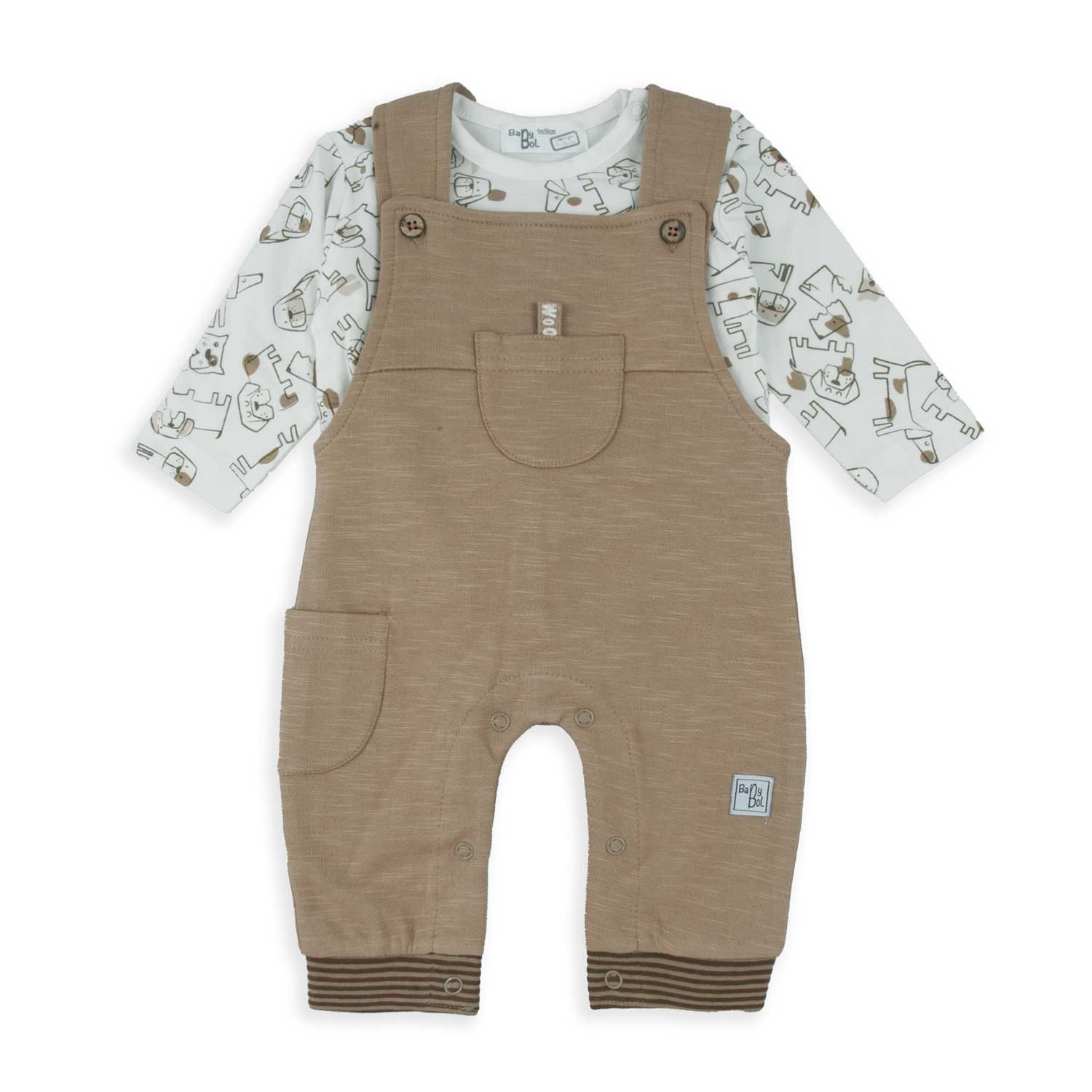 Set 2 pezzi t-shirt mezza manica e salopette bianco/blu