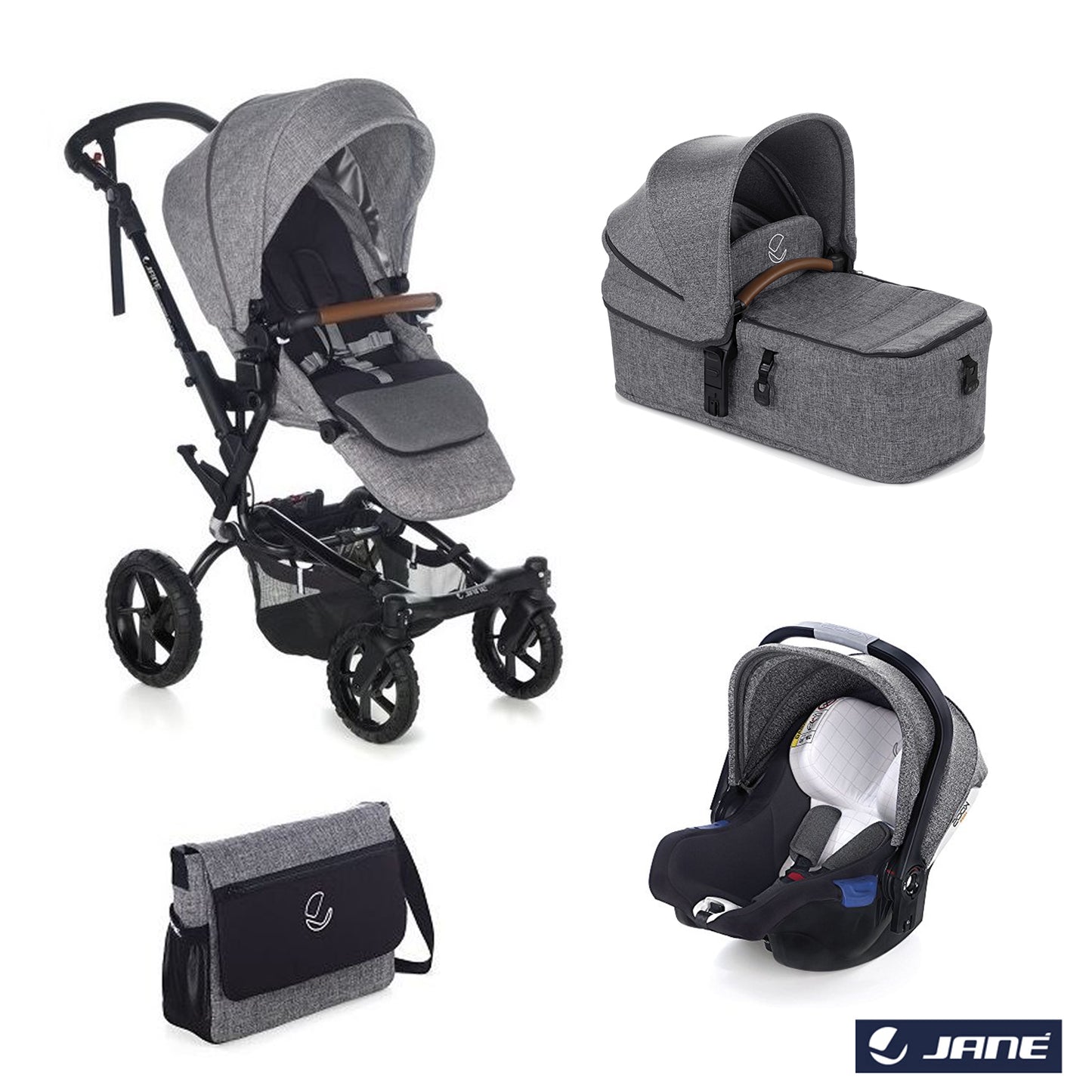 Janè - Passeggino Trio Crosswalk R con Seggiolino Auto Koos iSize e Navicella Micro con Borsa + Omaggio Valigetta Kit Mamma 2023