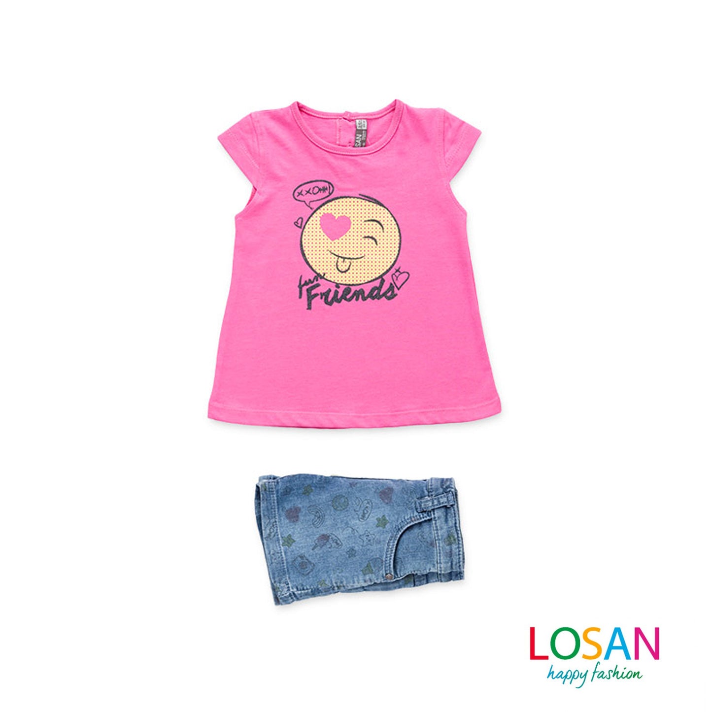 Losan - Completo Shorts + Maglietta Fucsia Baby Bambina