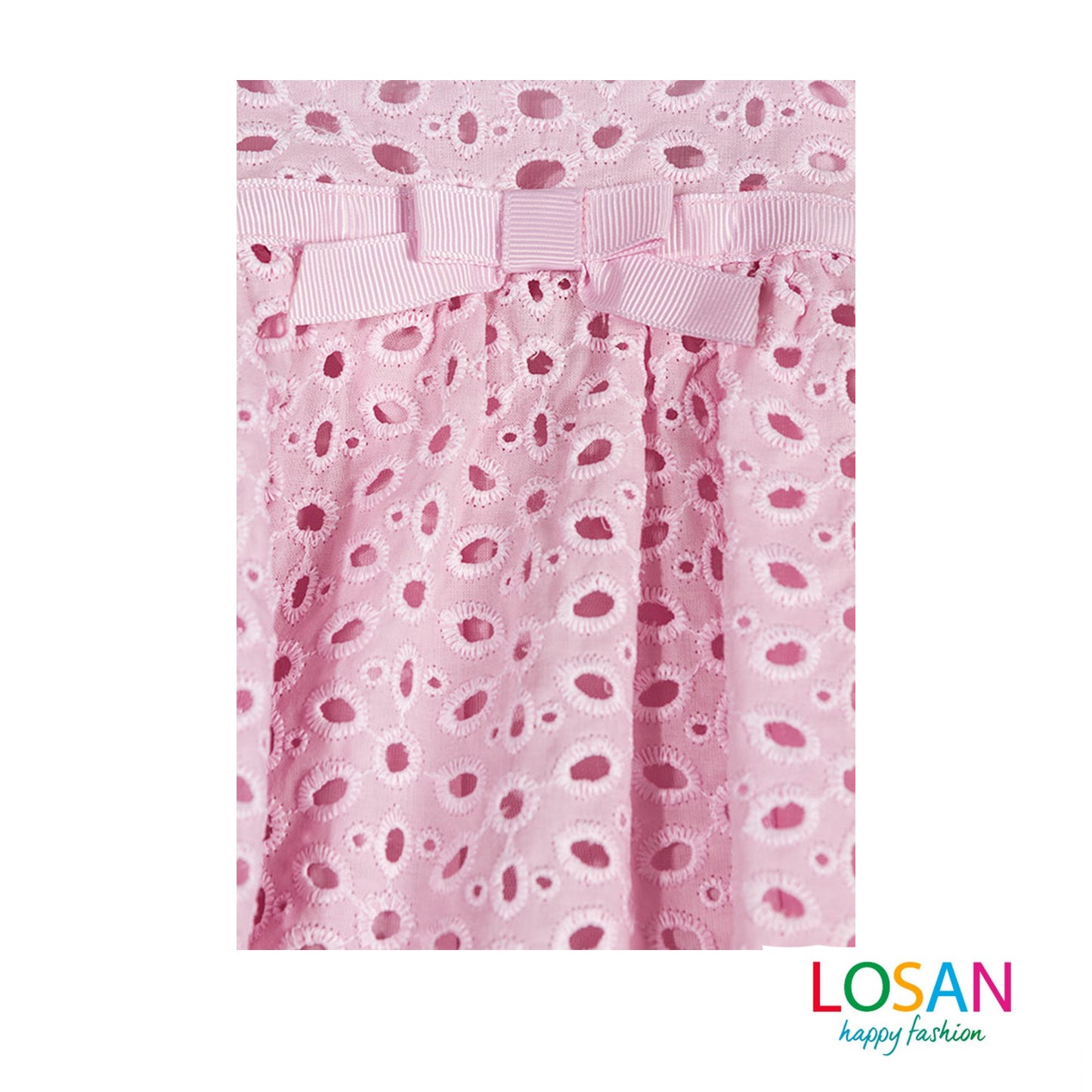 Losan - Vestito con Mutandina in Sangallo Rosa Baby Bambina