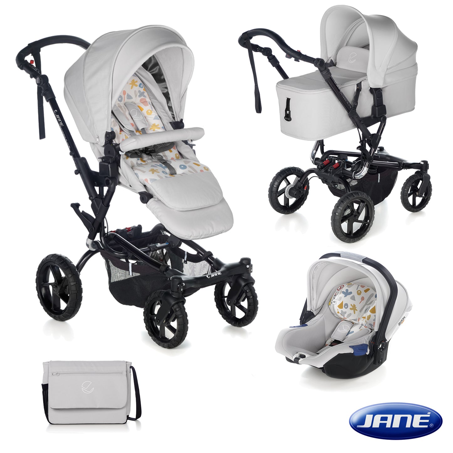 Janè - Passeggino Trio Crosswalk R con Seggiolino Auto Koos iSize e Navicella Micro con Borsa + Omaggio Valigetta Kit Mamma 2023