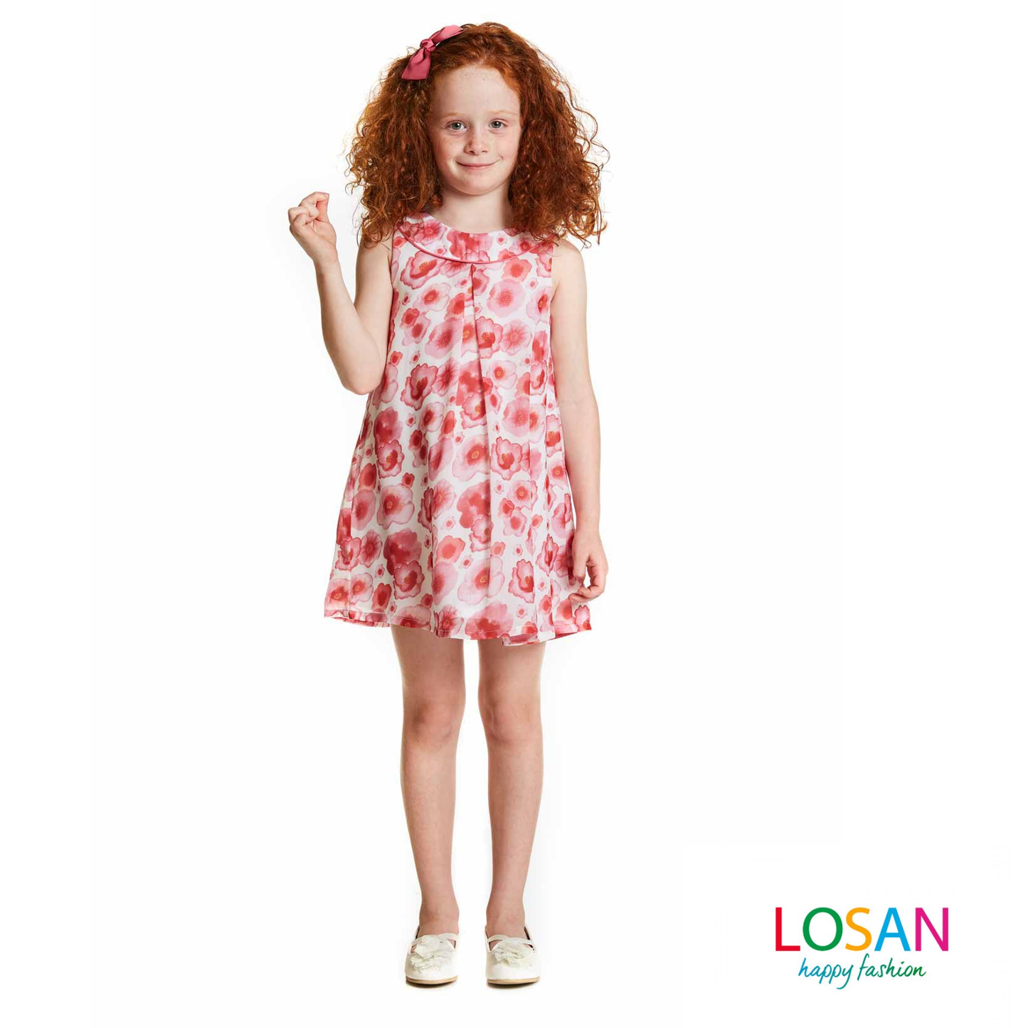 Losan - Vestito Junior Smanicato Fiori Rosa