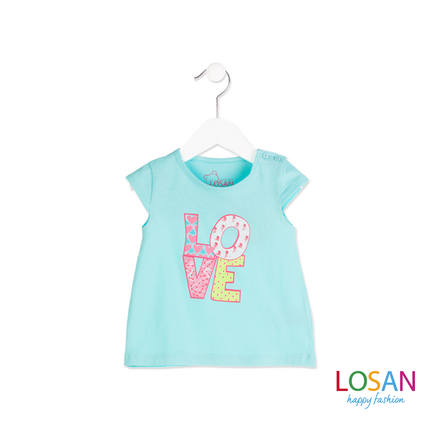 Losan - T-shirt Smanicata Baby Bimba Stampata Verde Acqua ULTIMA TAGLIA 3-6M