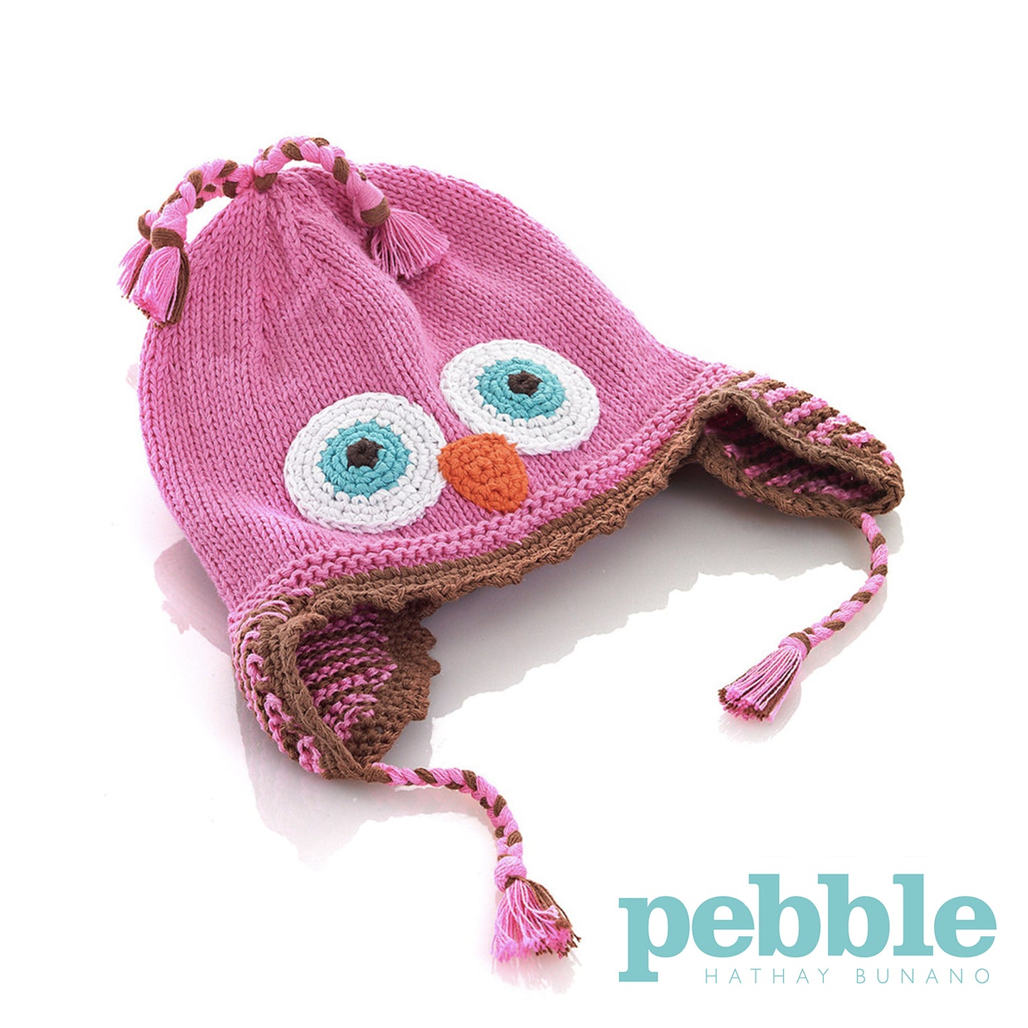 Pebble - Cappellino Paraorecchie Gufetto Rosa - Fair Trade