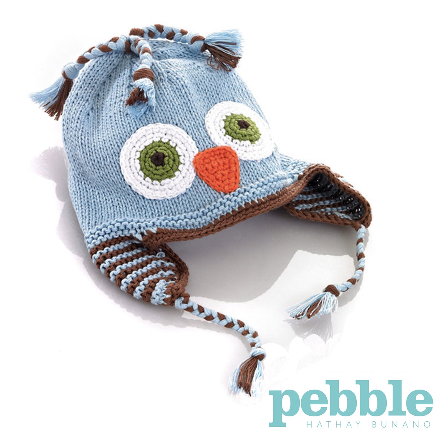 Pebble - Cappellino Paraorecchie Gufetto Celeste - Fair Trade