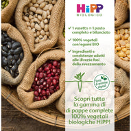Assortment of HiPP organic baby food showcasing a variety of legumes in burlap sacks. 
