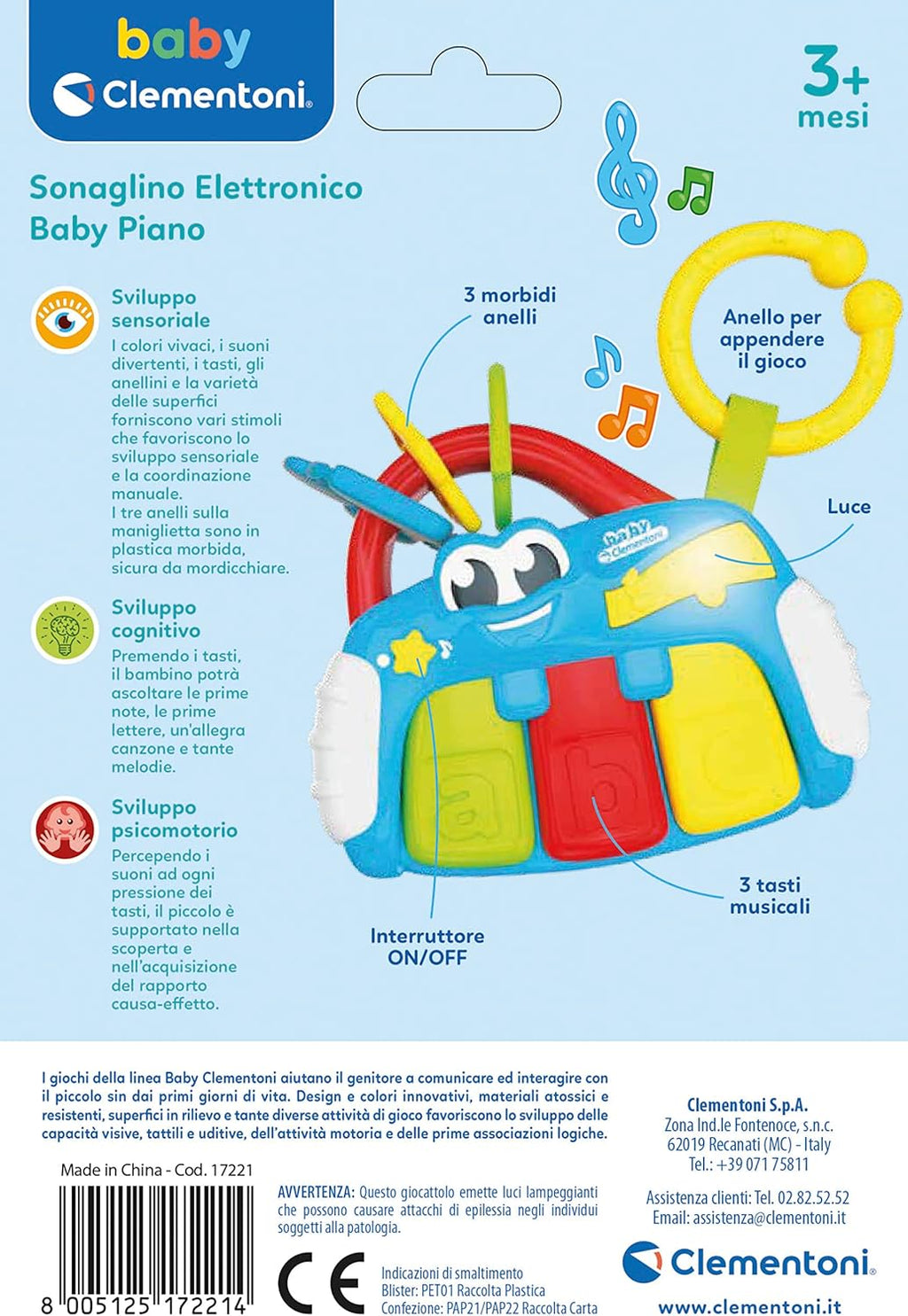 Clementoni - Baby Pianola Electronic Rattle