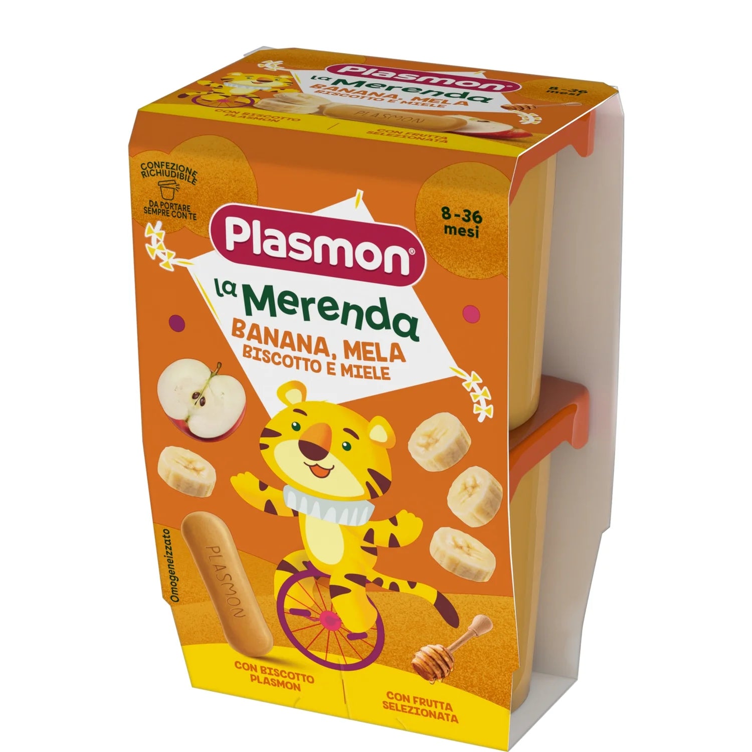 Plasmon - Merenda Banana Mela Biscotto Miele: Confezione 2x120 gr