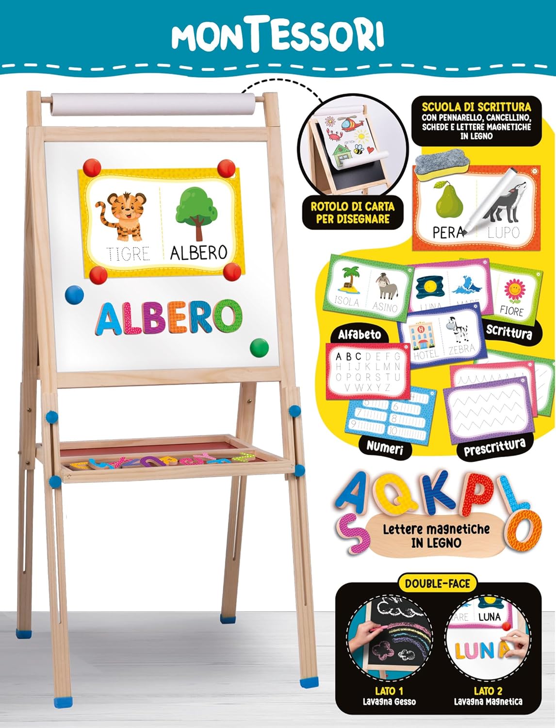 Lisciani - Montessori Wooden Lavagnona Grows With You