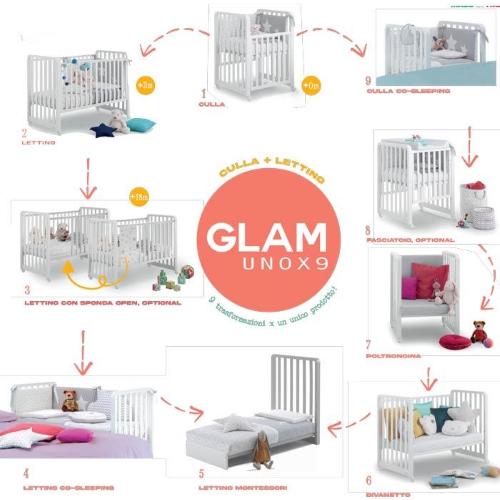 Azzurra Design - Lettino Glam  9 In 1 + Materasso + Completo Piumone Glam