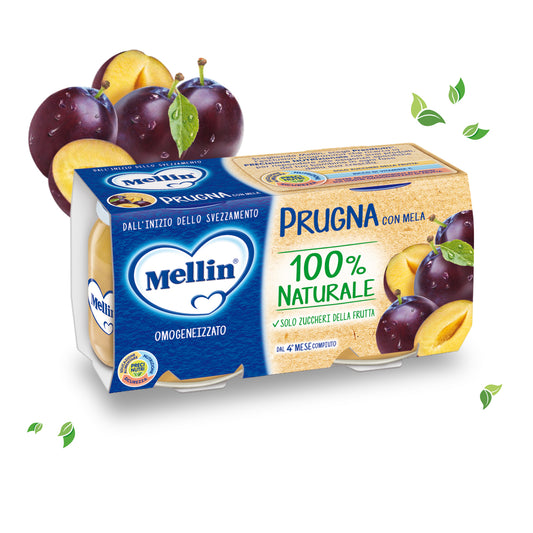 Mellin - Omogeneizzato Prugna con Mela: Confezione 2x100 gr