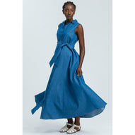 ALBA - Maxi Abito Premaman Smanicato in Cotone Tecnico Blu Denim