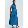 ALBA - Maxi Abito Premaman Smanicato in Cotone Tecnico Blu Denim