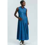 ALBA - Maxi Abito Premaman Smanicato in Cotone Tecnico Blu Denim