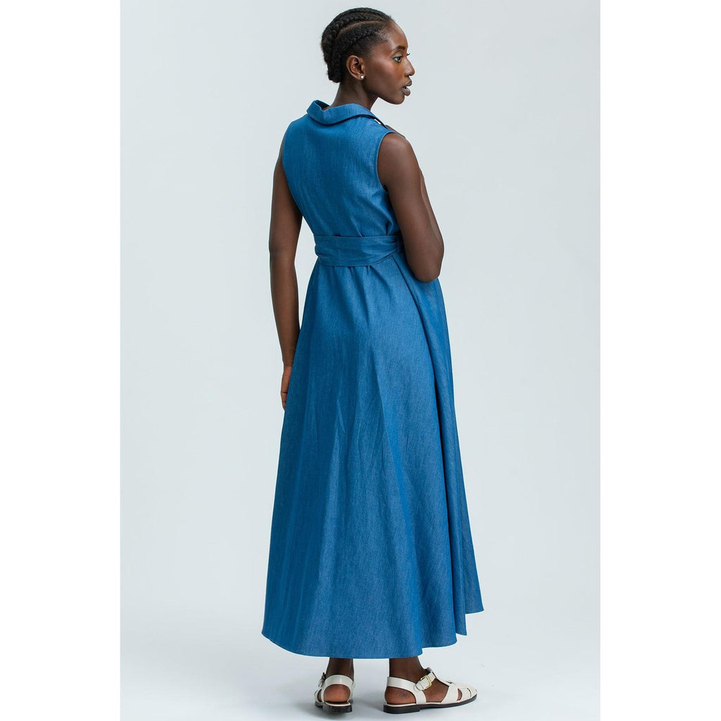 ALBA - Maxi Abito Premaman Smanicato in Cotone Tecnico Blu Denim