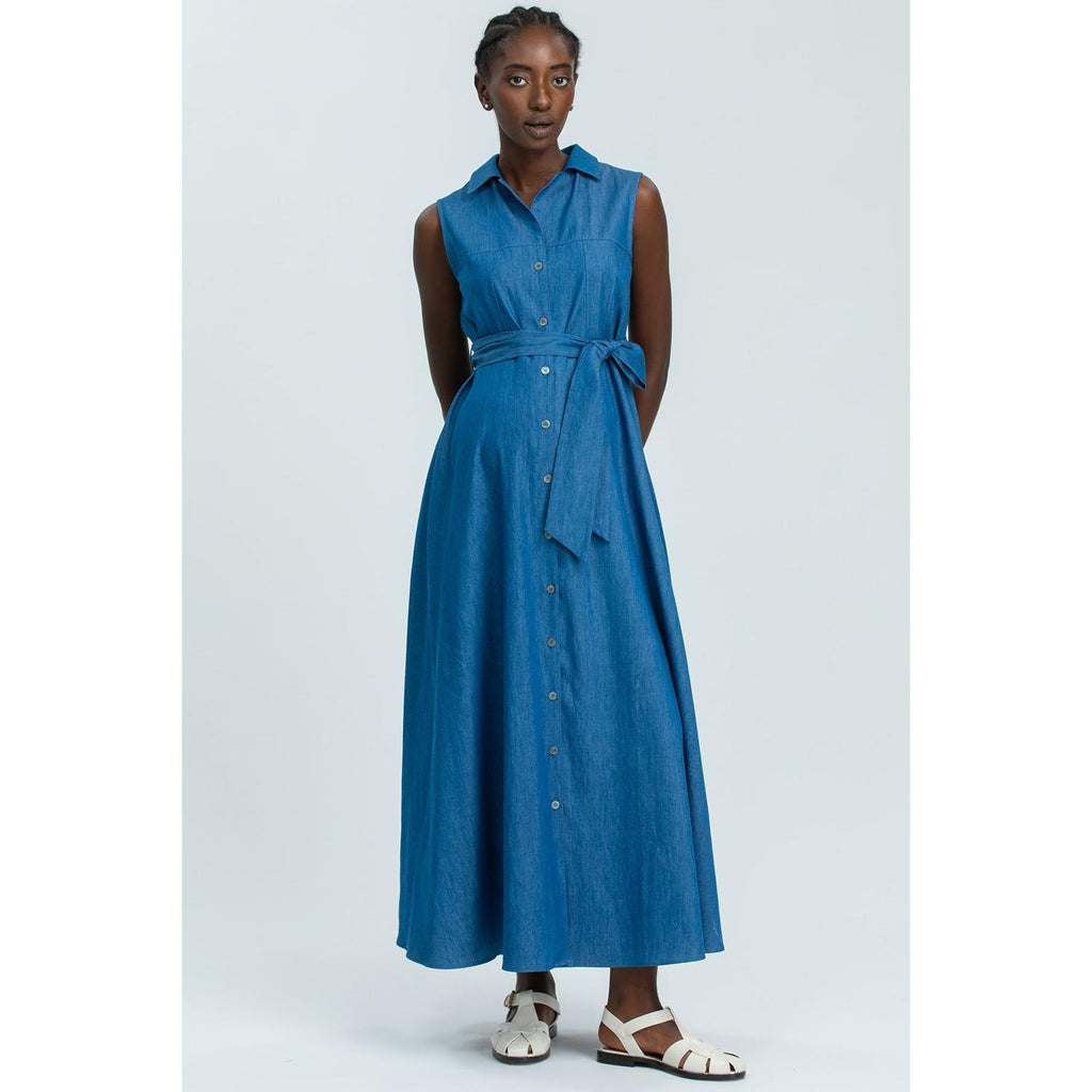 ALBA - Maxi Abito Premaman Smanicato in Cotone Tecnico Blu Denim