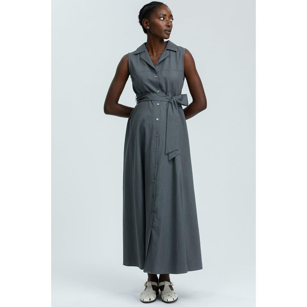 ALBA - Maxi Abito Premaman Smanicato in Cotone Tecnico Grigio Denim