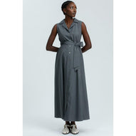 ALBA - Maxi Abito Premaman Smanicato in Cotone Tecnico Grigio Denim