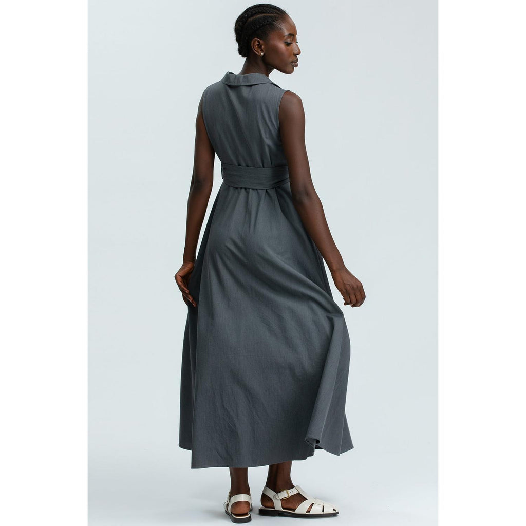 ALBA - Maxi Abito Premaman Smanicato in Cotone Tecnico Grigio Denim