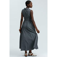 ALBA - Maxi Abito Premaman Smanicato in Cotone Tecnico Grigio Denim