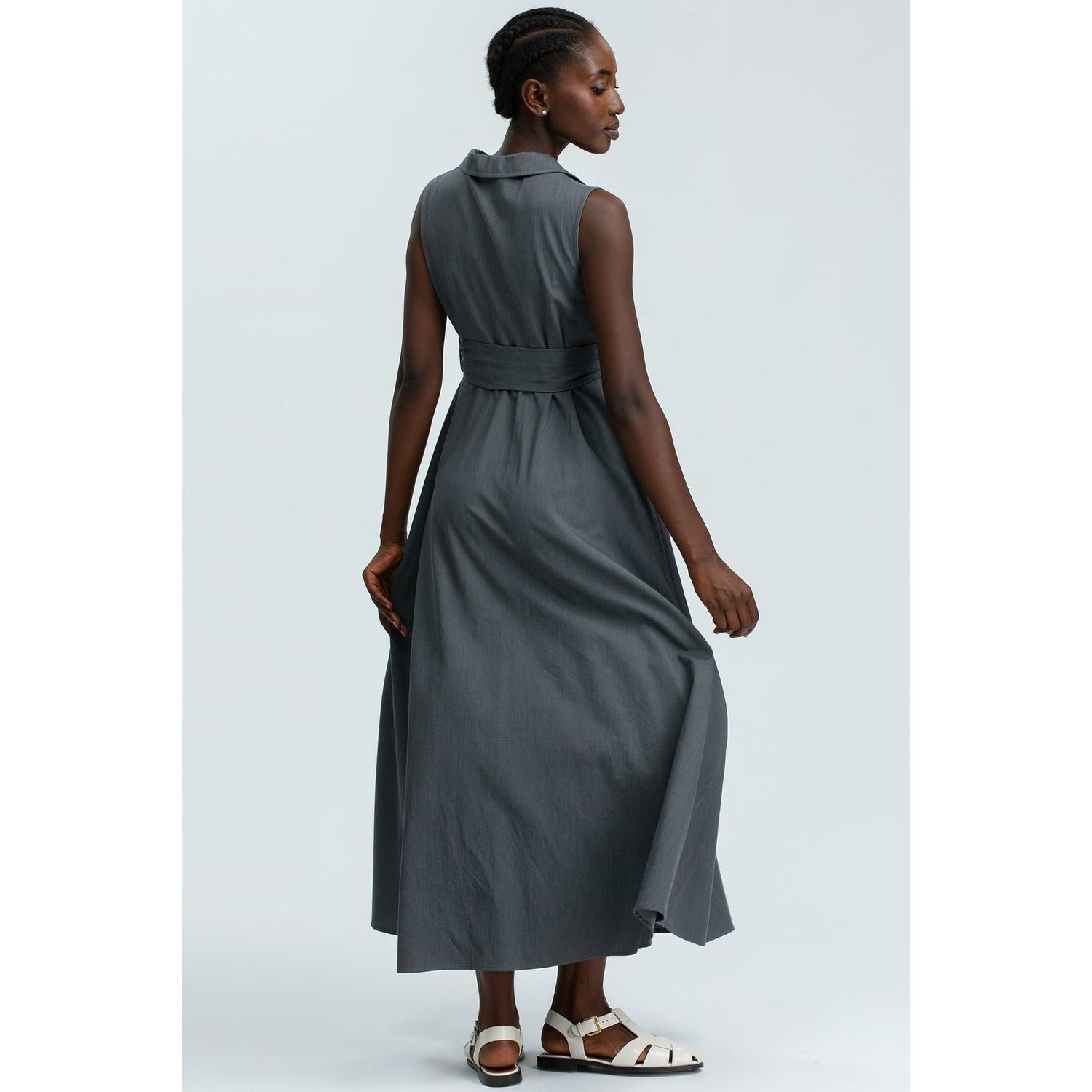ALBA - Maxi Abito Premaman Smanicato in Cotone Tecnico Grigio Denim