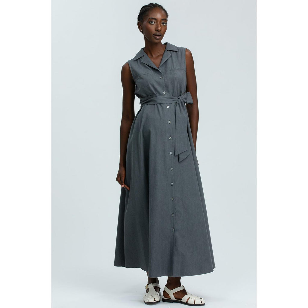 ALBA - Maxi Abito Premaman Smanicato in Cotone Tecnico Grigio Denim
