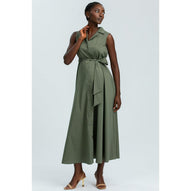 ALBA - Maxi Abito Premaman Smanicato in Cotone Tecnico Verde