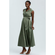 ALBA - Maxi Abito Premaman Smanicato in Cotone Tecnico Verde