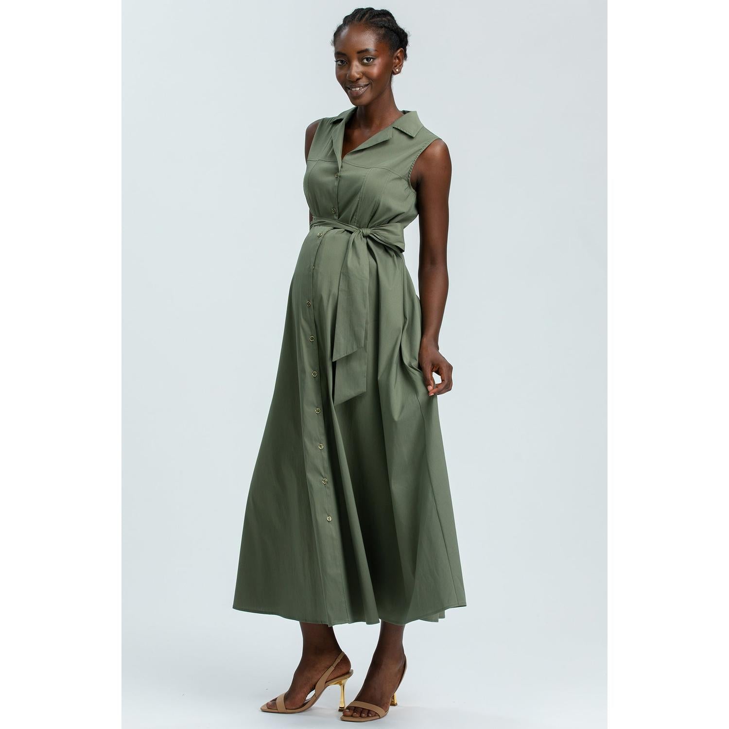 ALBA - Maxi Abito Premaman Smanicato in Cotone Tecnico Verde