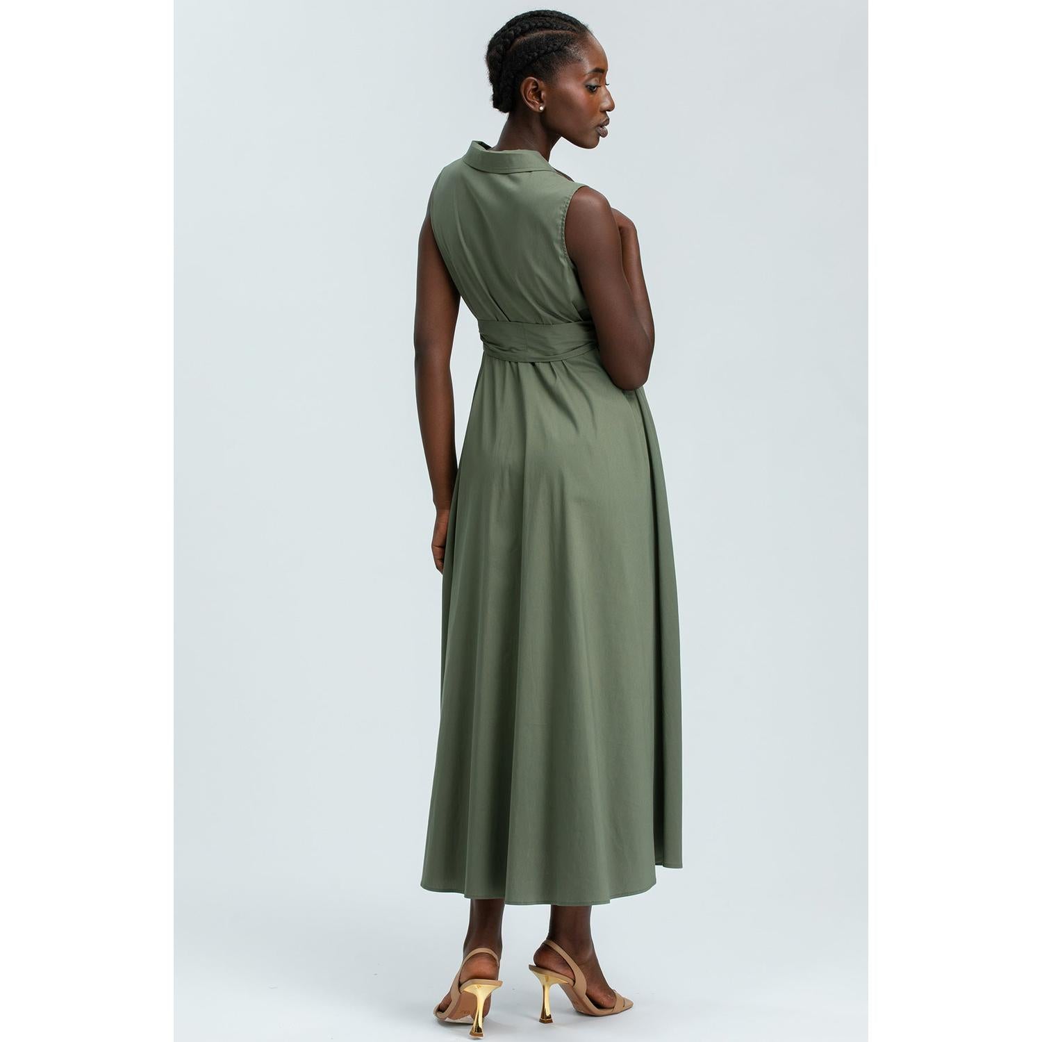 ALBA - Maxi Abito Premaman Smanicato in Cotone Tecnico Verde