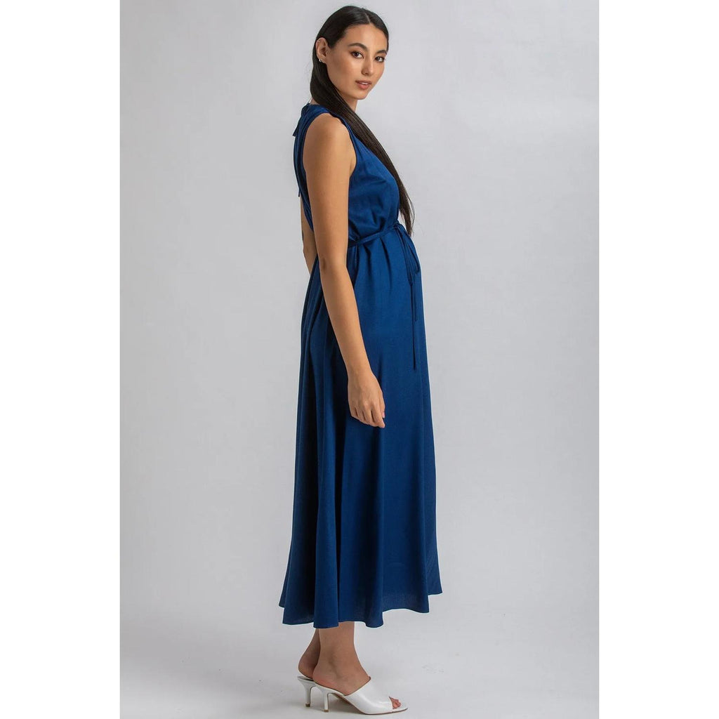 CLARISSA - Maxi Abito Premaman Blu con Cintura Rimovibile