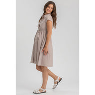 VIOLA - Abito Premaman e Allattameto in Cotone a Righe Beige