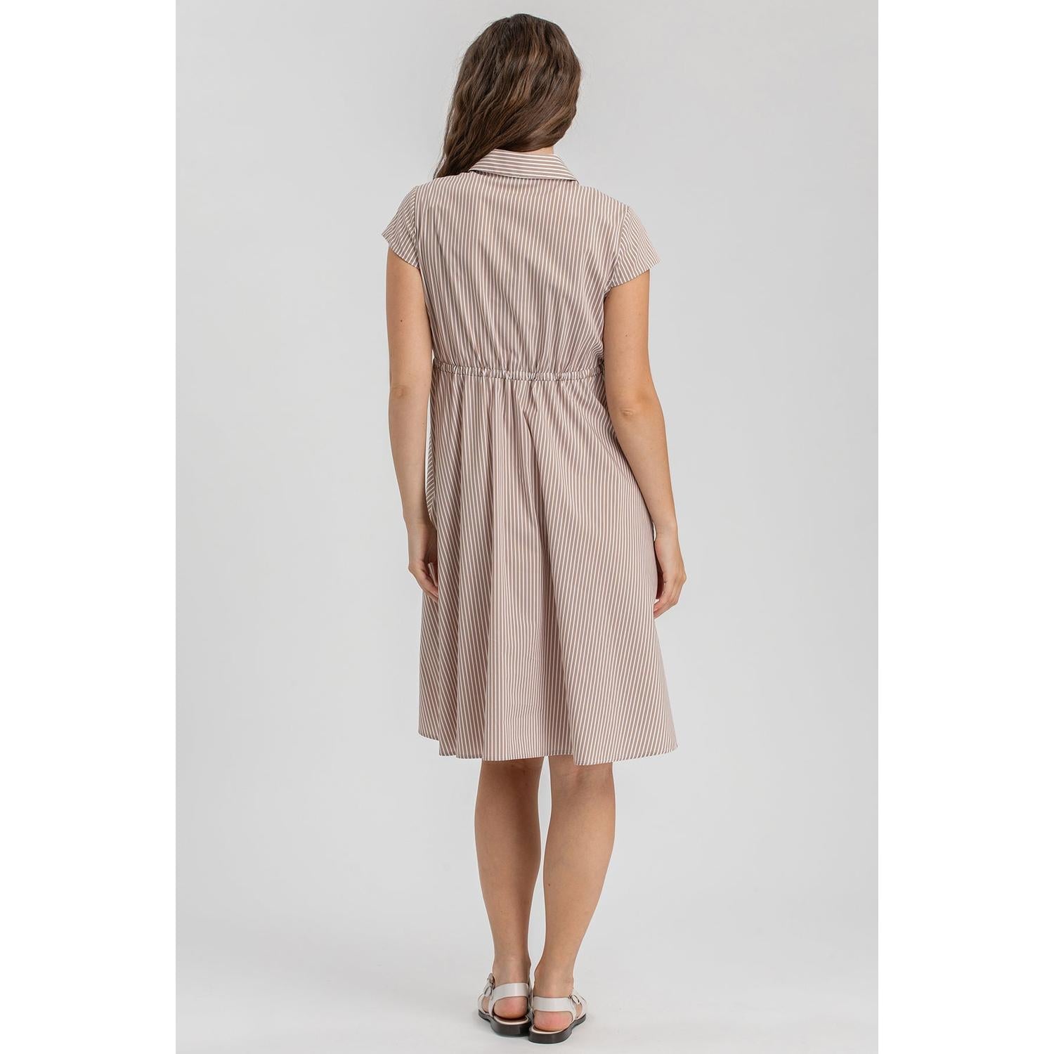 VIOLA - Abito Premaman e Allattameto in Cotone a Righe Beige