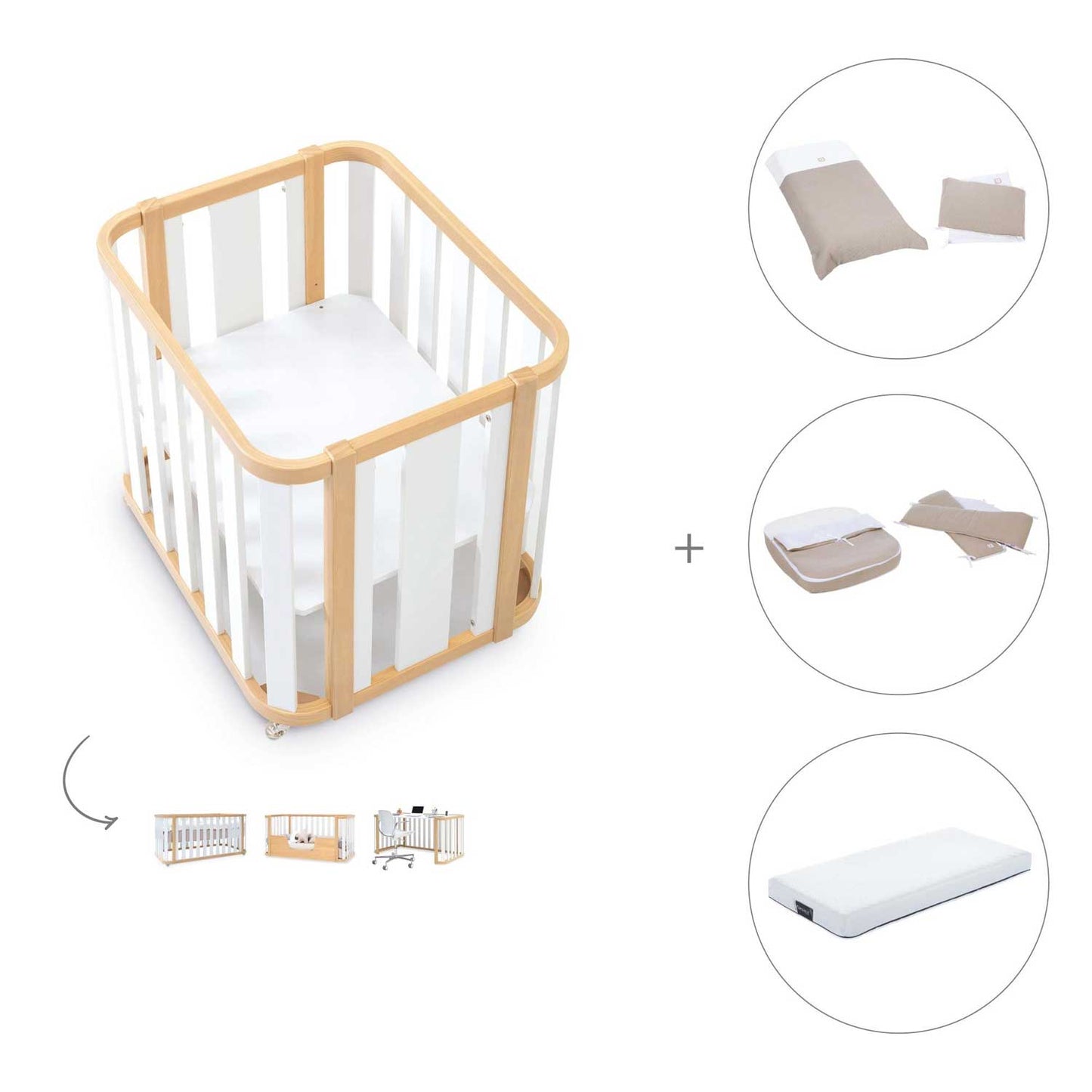 Alondra - Crea Pack Culla Lettino 4in1 + Materasso + Tessile