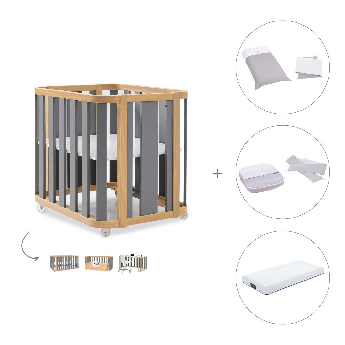 Alondra - Crea Pack Culla Lettino 4in1 + Materasso + Tessile