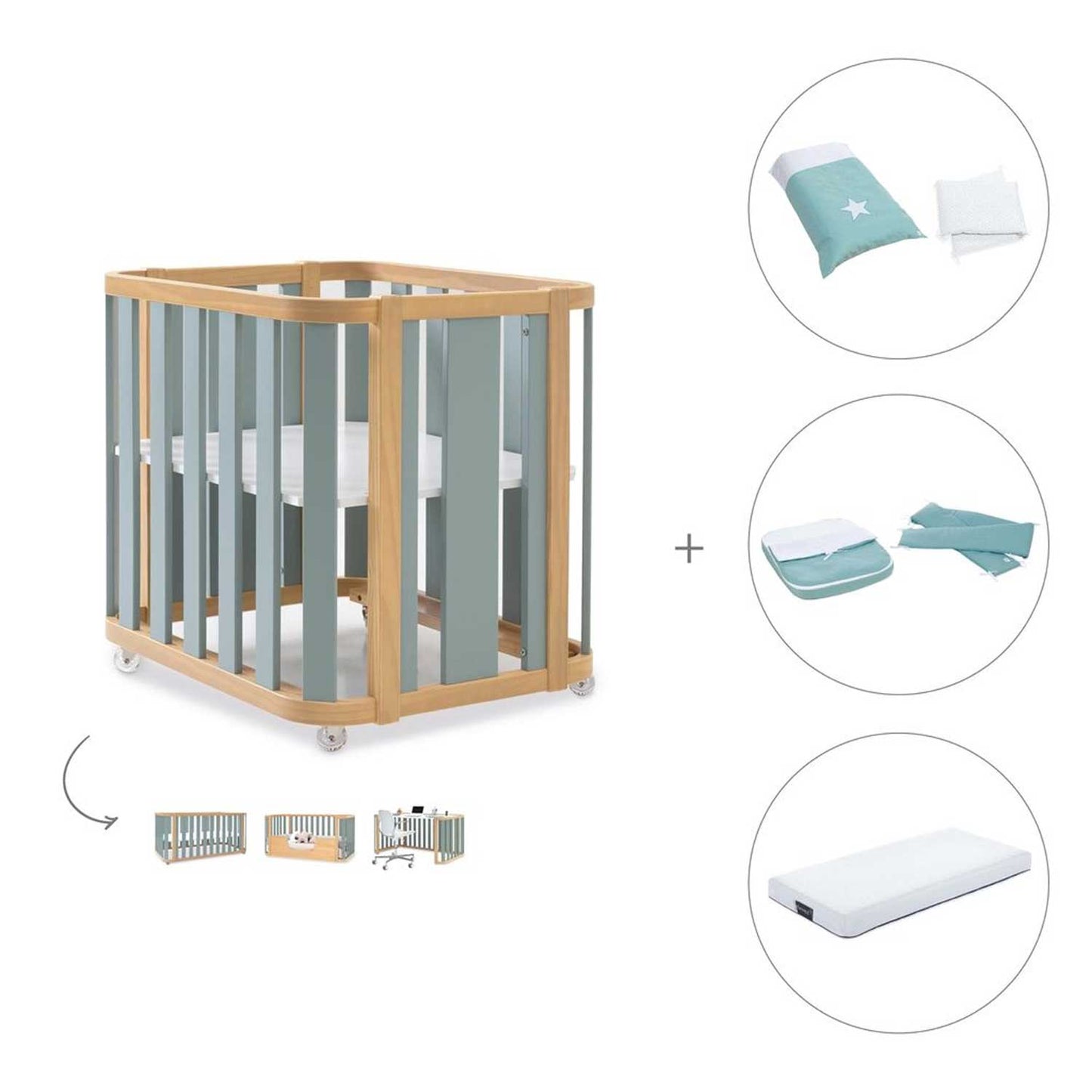 Alondra - Crea Pack Culla Lettino 4in1 + Materasso + Tessile