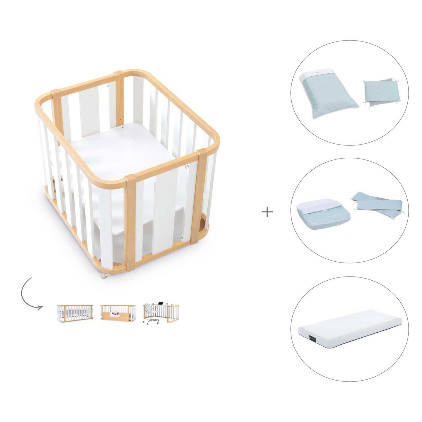 Alondra - Crea Pack Culla Lettino 4in1 + Materasso + Tessile