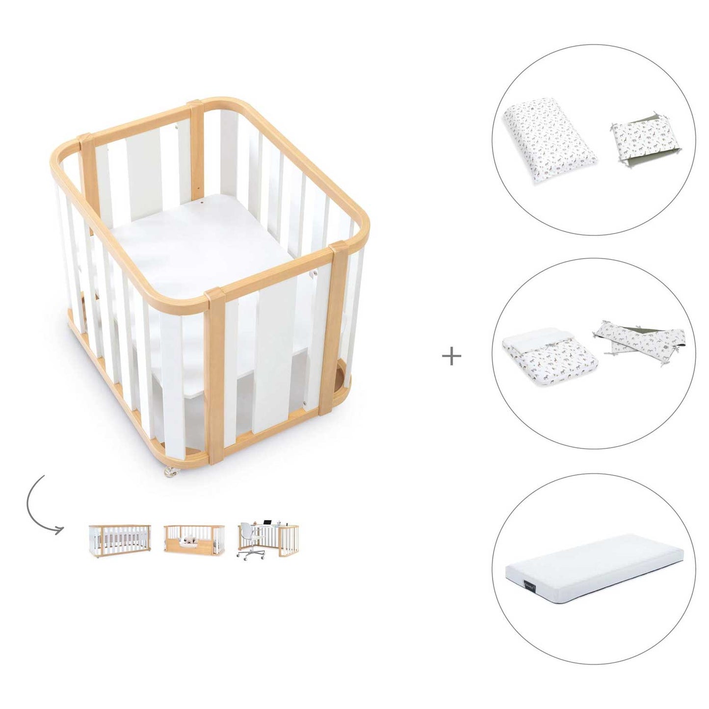Alondra - Crea Pack Culla Lettino 4in1 + Materasso + Tessile