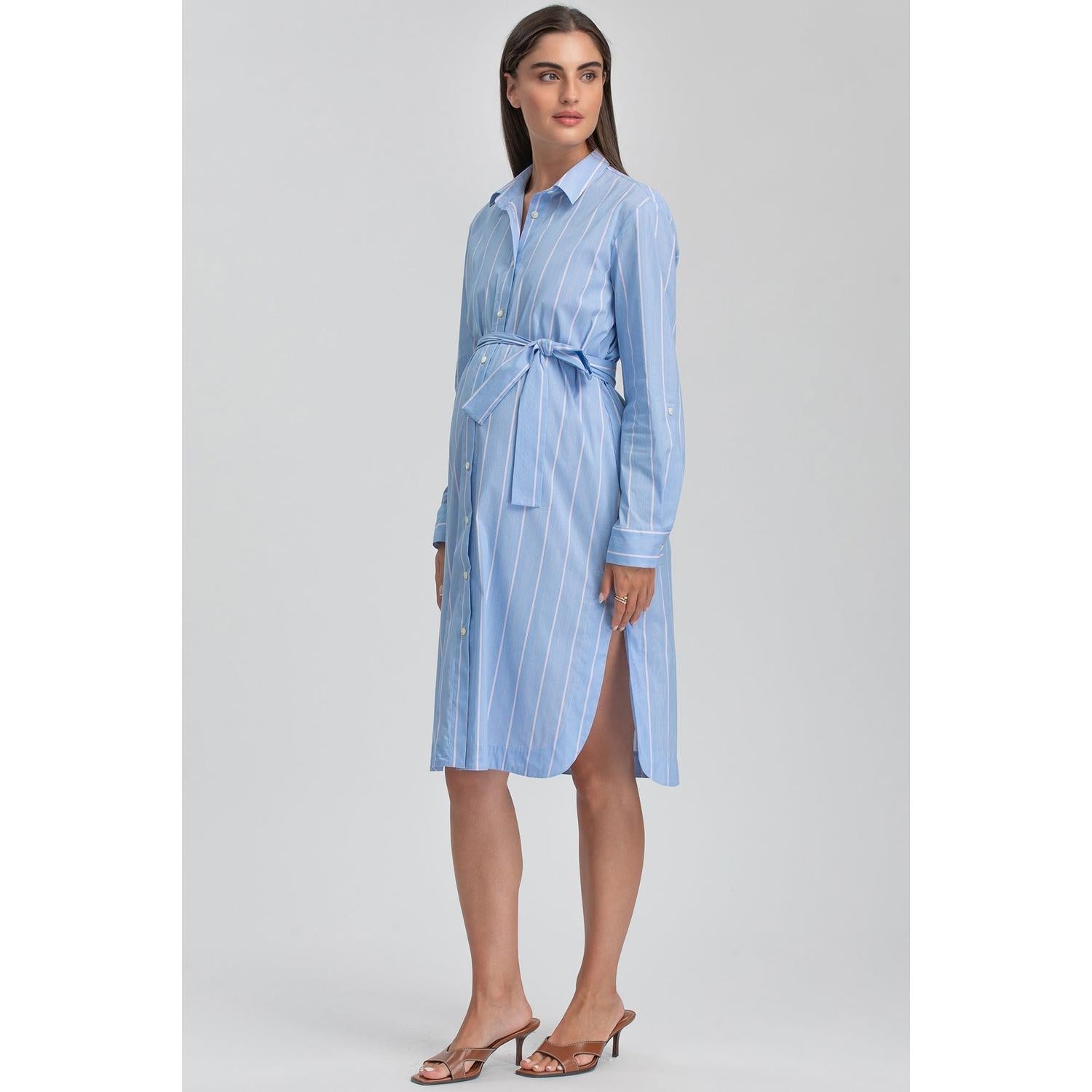 BIANCA - Abito Camicia Premaman e Allattamento in Cotone a Righe