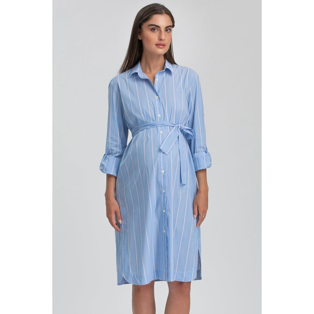 BIANCA - Abito Camicia Premaman e Allattamento in Cotone a Righe