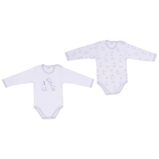 Ellepi - 2 Bodysuits with opening on the shoulder and long sleeves, 100% gray cotton