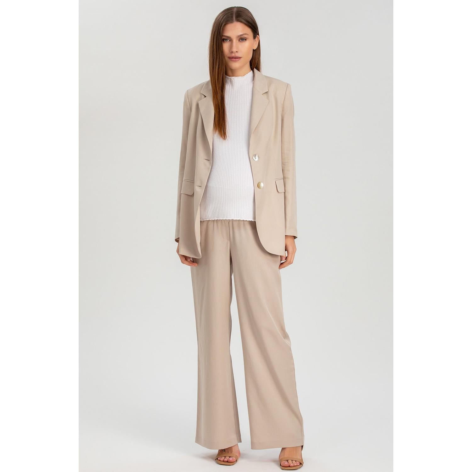 WARREN - Pantaloni Premaman a Gamba Larga Ice Beige